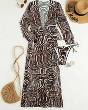 Load image into Gallery viewer, 3 Pack Fluid Pattern Lace Up Bikini Tropical Swimsuit and Kimono for Women Sexy  Three Pieces Swimwear 2023 Beach Bathing Suit