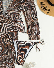 Load image into Gallery viewer, 3 Pack Fluid Pattern Lace Up Bikini Tropical Swimsuit and Kimono for Women Sexy  Three Pieces Swimwear 2023 Beach Bathing Suit