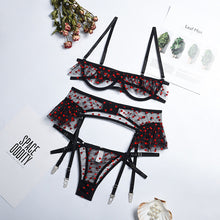 Load image into Gallery viewer, 3 Pieces Lace Hollow Sexy Bra and Panties Set Bright Stars Girl Heart Underwear Suit Contrast Sequin Mesh Garters Lingerie Set