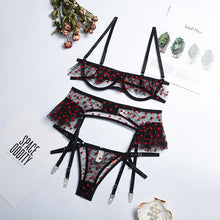 Load image into Gallery viewer, 3 Pieces Lace Hollow Sexy Bra and Panties Set Bright Stars Girl Heart Underwear Suit Contrast Sequin Mesh Garters Lingerie Set