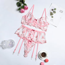 Load image into Gallery viewer, 3 Pieces Set New Sensuall Lingerie Embroidery Exotic Costumes Lace Bras Suit With Garters Straps Bondage Erotic Underwear Set