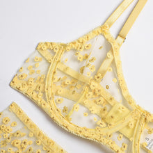 Load image into Gallery viewer, 3 Pieces Set Ruffled Lingerie Underwear Yellow Floral Sexy Underwear Underwire Porn Erotic Lingerie See Through Exotic Costumes