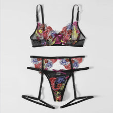 Load image into Gallery viewer, 3 Pieces Set Sensual Lingerie Women&#39;s Underwear Transparent Sexy Lingerie Bra Graters Embroidery Sexy Exotic Bra and Brief Sets