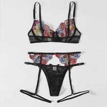 Load image into Gallery viewer, 3 Pieces Set Sensual Lingerie Women&#39;s Underwear Transparent Sexy Lingerie Bra Graters Embroidery Sexy Exotic Bra and Brief Sets