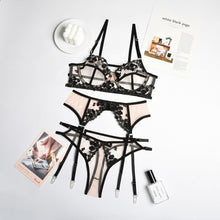 Load image into Gallery viewer, 3 Pieces Set Sexy Exotic Costumes Patchwork Embroidery Sensual Lingerie Underwear Transparent Erotic Porn Bra and Briefs Set
