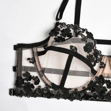 Load image into Gallery viewer, 3 Pieces Set Sexy Exotic Costumes Patchwork Embroidery Sensual Lingerie Underwear Transparent Erotic Porn Bra and Briefs Set