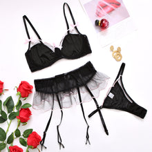 Load image into Gallery viewer, 3 Pieces Set Sexy Ruffled Exotic Costumes Patchwork Sensual Lingerie Underwear Transparent Erotic Push Up Bra Exotic Costumes