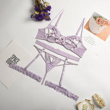 Load image into Gallery viewer, 3 Pieces Set Women Sensual Lingerie Underwear Set Lace Erotic Costumes Underwire Bra and Thong Set Exotic with Garters Underwear