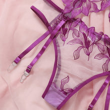 Load image into Gallery viewer, 3 Pieces Set Women Sexy Embroidery Sensual Lingerie Underwear Lace Erotic Bra Garters and Brief Set Transparent Exotic Underwear