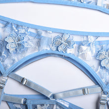 Load image into Gallery viewer, 3 Pieces Set Women Sexy Embroidery Sensual Lingerie Underwear with Garter Erotic Bra and Brief Sets Transparent Exotic Underwear