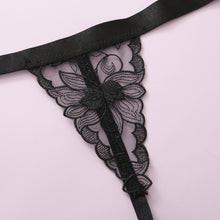 Load image into Gallery viewer, 3 Pieces Set Women Sexy Floral Embroidery Underwear Perspective Erotic Bra and Briefs Set with Garter Sensual Lingerie Sex Set