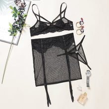 Load image into Gallery viewer, 3 Pieces Set Women Sexy Lingerie Dress Underwear Set Mesh Push Up Bra Garters Erotic See-Through Mesh Corset Exotic Costumes