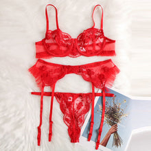 Load image into Gallery viewer, 3 Pieces Set Women Sexy Lingerie Lace Embroidery Underwear Underwire Bra and Panty Set Fancy Temptation Erotic Sensual Underwear