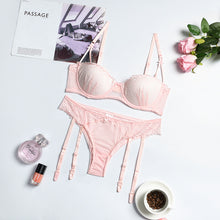 Load image into Gallery viewer, 3 Pieces Set Women Sexy Lingerie Perspective Underwear Erotic Bra and Brief Set with Garters Sensual Lingerie Lace Night Suit