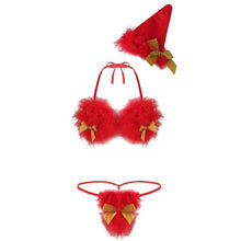 Load image into Gallery viewer, 3 Pieces Women Christmas Lingerie Sets Erotic Babydolls Furry Pajamas Bra G-sting Thong Panties Underwear Set Sex Exotic Costume