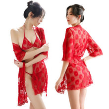 Load image into Gallery viewer, 3 piece/set Lace Robe with Bra Sets Sexy Lingere Kimono Women Elegant Bridesmaid see through homewear pajamas Terry Shower Robes