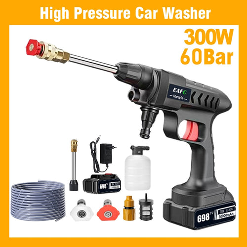 300W 60Bar Wireless High Pressure Car Wash Washer Gun 30000mAh Foam Generator Water Gun Spray Cleaner Car Washing Machine