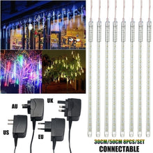 Load image into Gallery viewer, 30cm /50cm Waterproof Meteor Shower Rain 8 Tube LED String Lights For Outdoor Holiday Christmas Decoration Tree EU/US/AU/UK Plug
