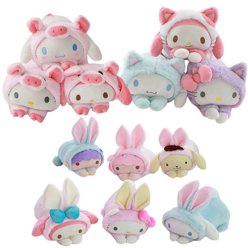 32*20cm Kawaii Soft melody/Pig Plush Toy Cartoon Anime Long Cushion Fluffy Cat/Bunny Napkin Kids Christmas Gift