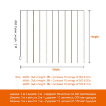 Load image into Gallery viewer, 3M LED Christmas Fairy String Lights Remote Control USB New Year Garland Curtain Lamp Holiday Decoration For Home Bedroom Window