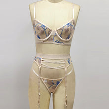 Load image into Gallery viewer, 3PCS Sensual Lingerie Women&#39;s Mesh Underwear Transparent Underwire Bra and Panty Set Graters Embroidery Sexy Exotic Brief Sets