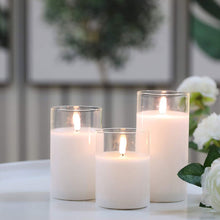Load image into Gallery viewer, 3Pcs Glass Wax Flameless Candles 3D Effect LED Candles White Wax Battery Candles with 8-Key Remote Control Home Decor