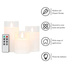 Load image into Gallery viewer, 3Pcs Glass Wax Flameless Candles 3D Effect LED Candles White Wax Battery Candles with 8-Key Remote Control Home Decor