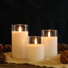 Load image into Gallery viewer, 3Pcs Glass Wax Flameless Candles 3D Effect LED Candles White Wax Battery Candles with 8-Key Remote Control Home Decor