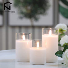 Load image into Gallery viewer, 3Pcs Glass Wax Flameless Candles 3D Effect LED Candles White Wax Battery Candles with 8-Key Remote Control Home Decor