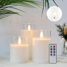 Load image into Gallery viewer, 3Pcs Glass Wax Flameless Candles 3D Effect LED Candles White Wax Battery Candles with 8-Key Remote Control Home Decor