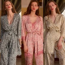 Load image into Gallery viewer, 3Piece Pamajas Sets for Women Leopard Print Home Suit Lace Sleepwear Silk Robe Nightgown Camisole Backless Sleep Tops Lingerie