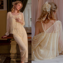Load image into Gallery viewer, 3Piece Sexy Sleepwear Women Pamajas Sets Gauze lace Night Dress Home Suit Loungewear Nightgown Victorian Pamajas Nightdress 2023