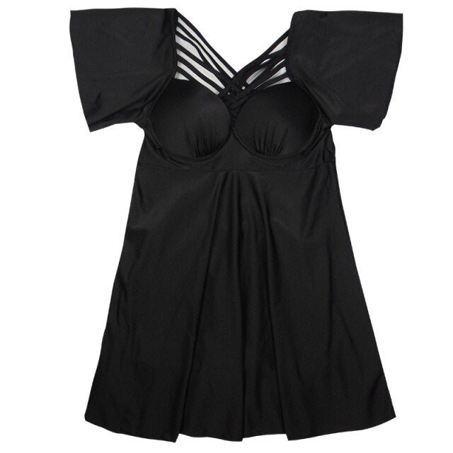 3XL-6XL Plus Size Swimwear One Piece Swimdress Swimsuit for Women Black Solid Conservative Tummy Control Beach Bathing Suits