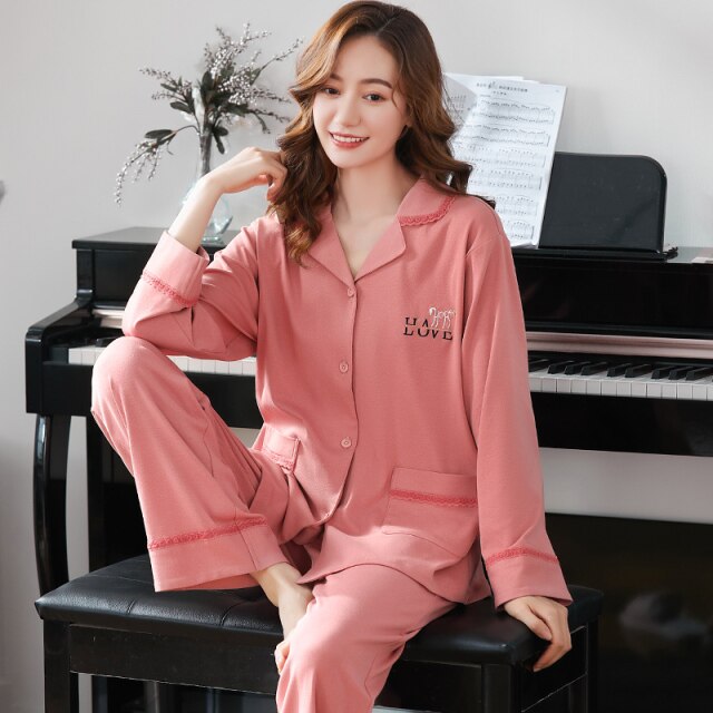 3XL Lovers Pajamas New Fashion Mens Womens Loungewear 100% Cotton Sleepwear Spring Autumn Long Sleeve Soild Couple's Nightwear