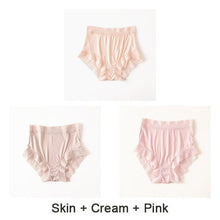 Load image into Gallery viewer, 3pcs/lot Natural silk high waist lace Briefs big plus size underwear women transparent seamless woman panties bragas mujer panty