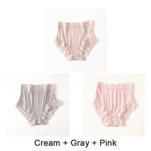 Load image into Gallery viewer, 3pcs/lot Natural silk high waist lace Briefs big plus size underwear women transparent seamless woman panties bragas mujer panty