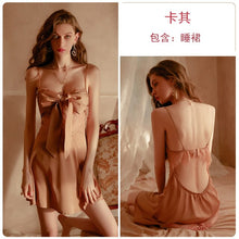 Load image into Gallery viewer, 4 Color Sweet Girl Bowknot Suspender Nightdress Sexy Lace See-through Halter Erotic Lingerie Women Summer Satin Ice Silk Pajamas