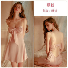 Load image into Gallery viewer, 4 Color Sweet Girl Bowknot Suspender Nightdress Sexy Lace See-through Halter Erotic Lingerie Women Summer Satin Ice Silk Pajamas