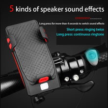 Load image into Gallery viewer, 4 In 1 Bike Front Light Phone Holder Handlebar Stand with Bike Bell Function Power Bank Bicycle Lamp Flashlight for MTB Bike