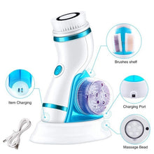 Load image into Gallery viewer, 4 In 1 Ultrasonic Electric Facial Cleansing Brush Massager Rechargeable Pore Face Cleaning Device Skin Care Brush For Face