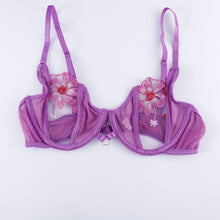 Load image into Gallery viewer, 4 Piece Set Floral Embroidery Erotic Lingerie Set Woman Transparent Sensual Lingerie Underwear Bra and Brief Set Exotic Costumes