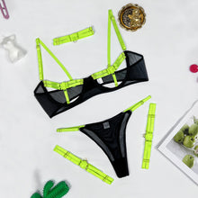 Load image into Gallery viewer, 4 Pieces Patchwork Bra and Brief Sets Sexy Lingerie Bondage Underwear See-Through Erotic Garters Belts Lingerie Exotic Outfits