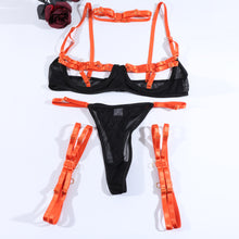 Load image into Gallery viewer, 4 Pieces Patchwork Bra and Brief Sets Sexy Lingerie Bondage Underwear See-Through Erotic Garters Belts Lingerie Exotic Outfits