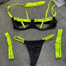 Load image into Gallery viewer, 4 Pieces Patchwork Bra and Brief Sets Sexy Lingerie Bondage Underwear See-Through Erotic Garters Sensual Lingerie Exotic Outfits