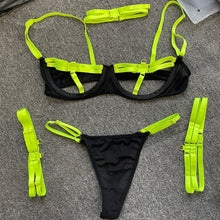 Load image into Gallery viewer, 4 Pieces Patchwork Bra and Brief Sets Sexy Lingerie Bondage Underwear See-Through Erotic Garters Sensual Lingerie Exotic Outfits