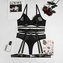 Load image into Gallery viewer, 4 Pieces Patchwork Bra and Brief Sets Sexy Lingerie Mesh Underwear See-Through Erotic Garters Sensual Lingerie Exotic Outfits
