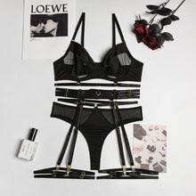 Load image into Gallery viewer, 4 Pieces Patchwork Bra and Brief Sets Sexy Lingerie Mesh Underwear See-Through Erotic Garters Sensual Lingerie Exotic Outfits