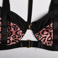 Load image into Gallery viewer, 4 Pieces Set Leopard Halter Lingerie Sexy Hollow Out Erotic Underwear Underwire Bra with Garter Kit Push Up Intimate Exotic Sets