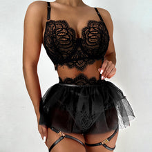 Load image into Gallery viewer, 4 Pieces Set Red Sensual Lingerie Sexy Ruffled Underwear Push Up with Garters Exotic Costumes Erotic Porn Intimate Underwear Set