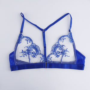 4 Pieces Set Women Sexy Embroidery Sensual Lingerie Underwear Lace Erotic Costume Bra and Brief Set Transparent Exotic Underwear